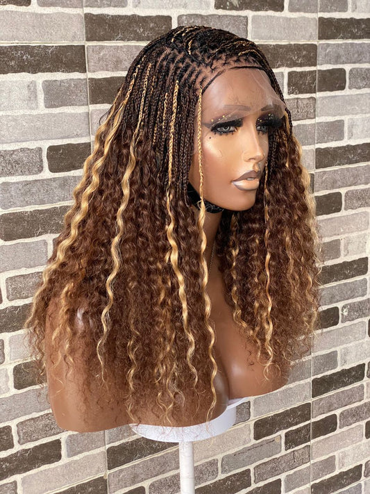 Raw Human Hair Flowy Knotless Wig (100% Raw Human Hair Lace & Curls) Mixed Colors