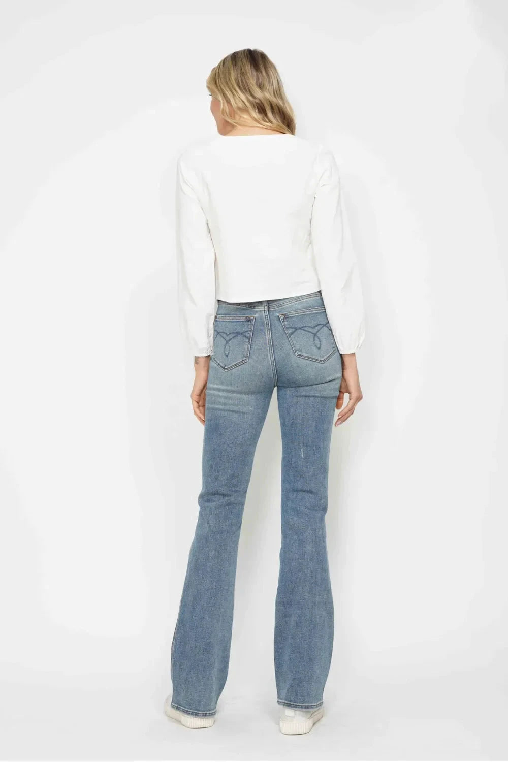 Judy Blue Full Size Tummy Control Back Embroidered Pocket Bootcut Women Jeans Plus Size by Zara-Craft