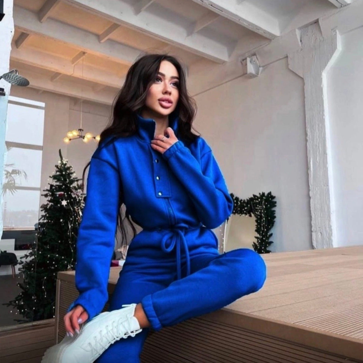 Stand-up Collar Cinched Leisure Jumpsuit