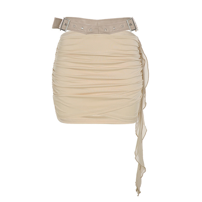 Lace-up Tube Top Leather Look Low Rise Hip Belted Skirt Set