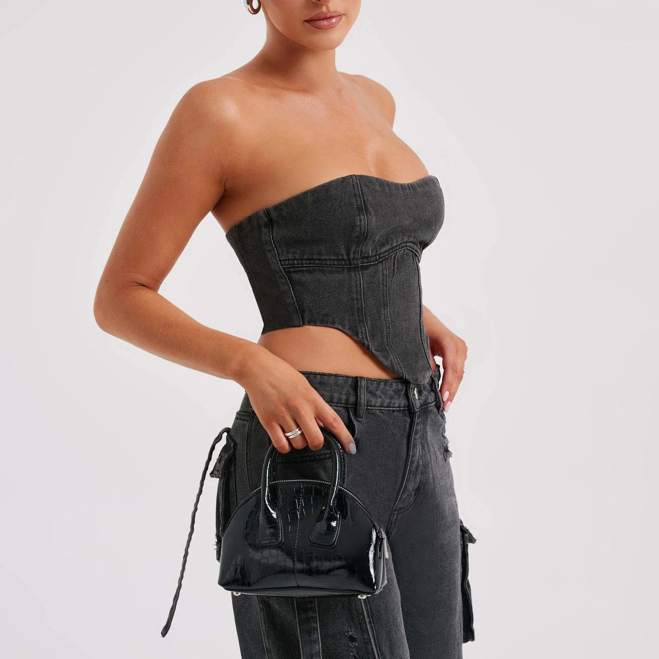 Tube Top And Pocket Stitching Jeans Pants
