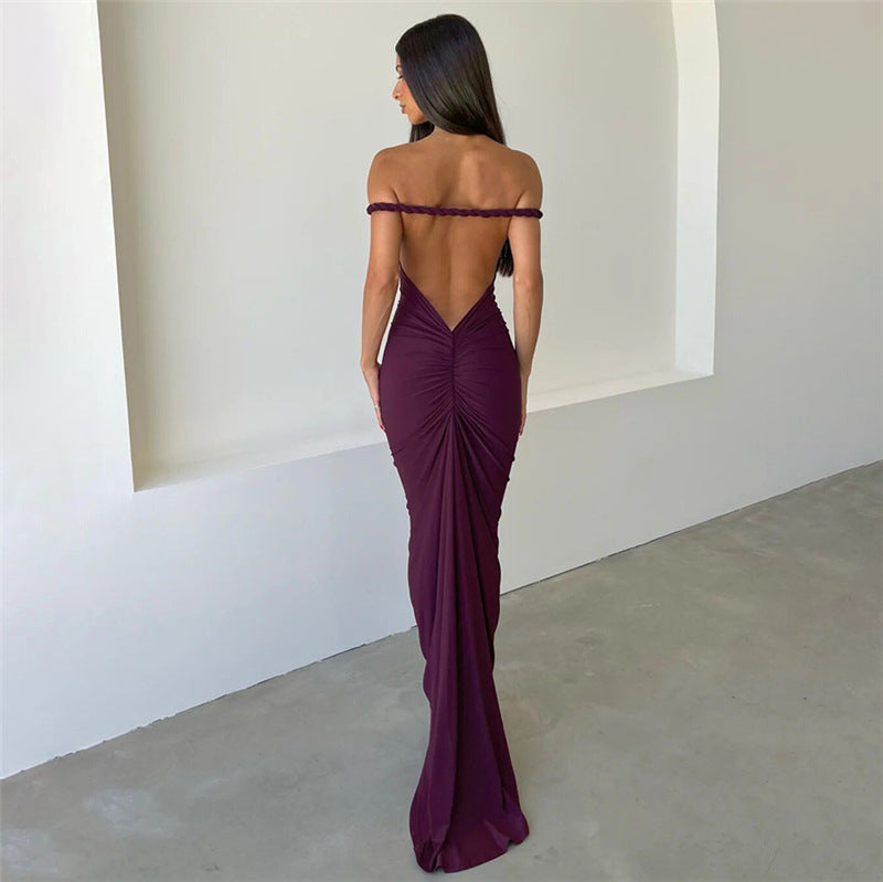 Halter Backless Pleating Sheath Dress