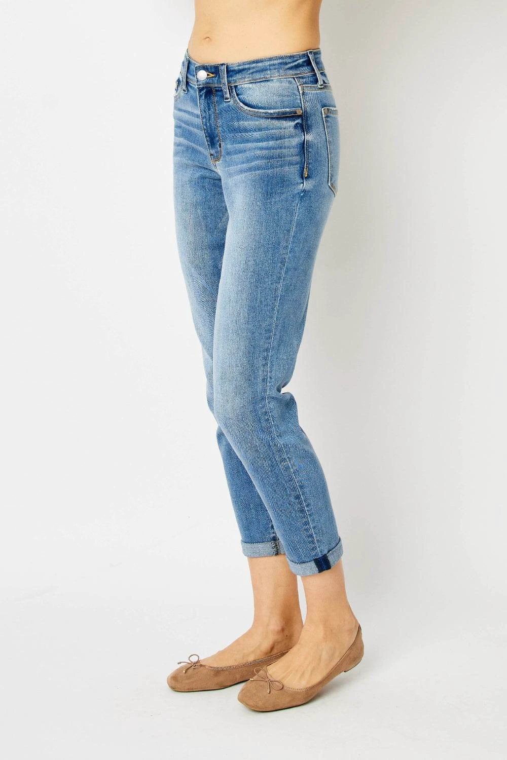 Judy Blue Full Size Cuffed Hem Low Waist Slim Women Jeans by Zara-Craft