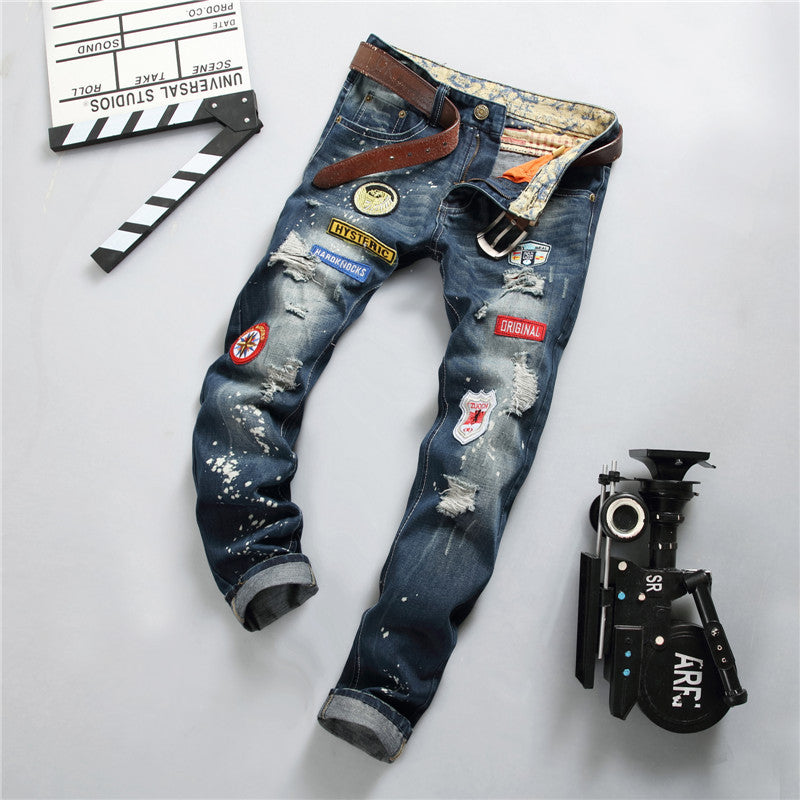 Men's Straight Slim Splash-ink Old Fashion Jeans