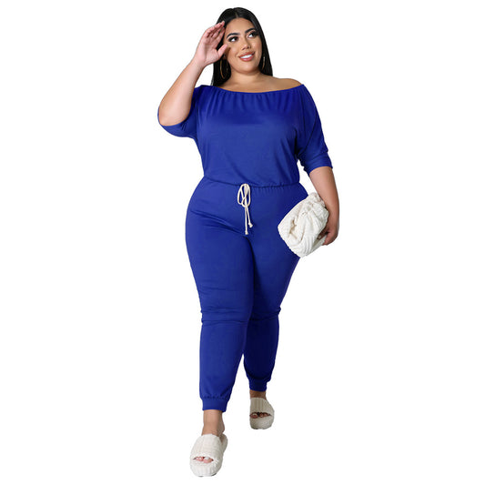 Women's Solid-Colored Sports Jumpsuit With Drawstring, High Waist, And Slimming Design