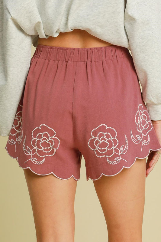 Umgee Full Size Linen Blend Shorts with Floral Embroidered Details Plus Size by Lady Ros