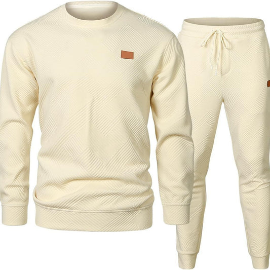 Men's Sports Casual Round Neck Jacquard Two-piece Knitted Sweater Set