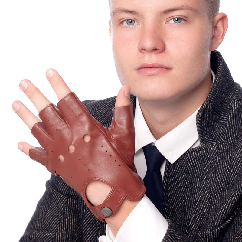 Men's Winter Sheepskin Half Finger Gloves