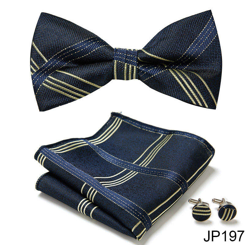 Men's Formal Bow Tie Handkerchief and Cuff links Set
