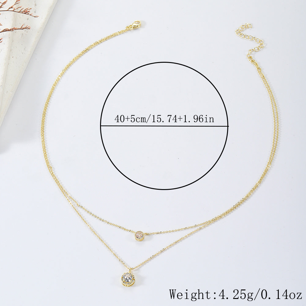 Three-dimensional Zircon Pendant Necklace, Exquisite Double-layer Collarbone Chain Jewelry Gift, Suitable For Engagement, Party, Holiday Gifts