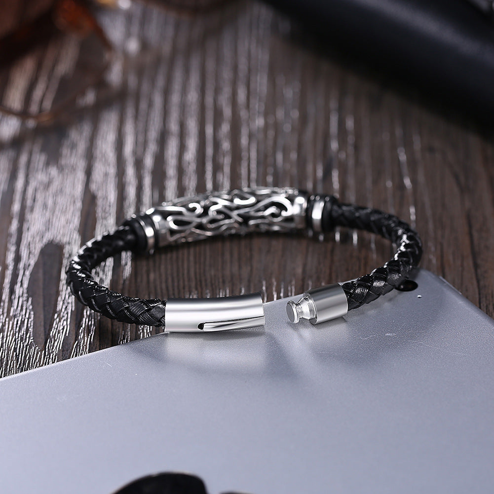 Stainless Steel Leather Bracelet For Men