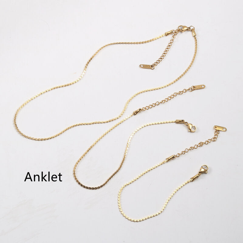 Titanium Steel Gold Plated Necklace Anklet Bracelets set