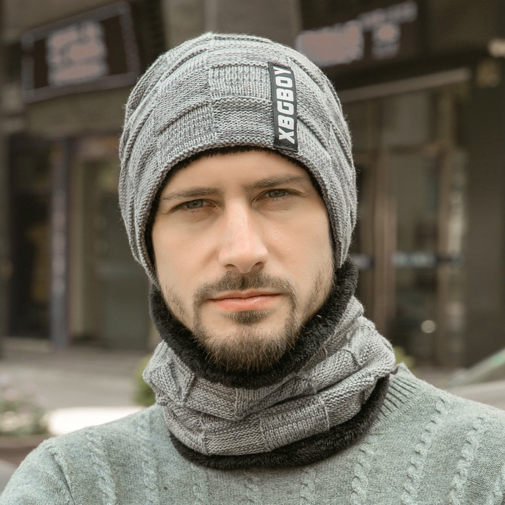 Men's Knitted Beanie and Neck Warmer Set