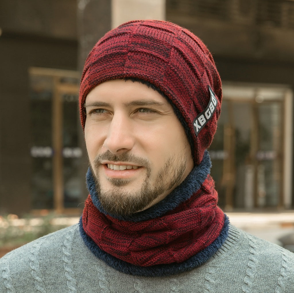 Men's Knitted Beanie and Neck Warmer Set