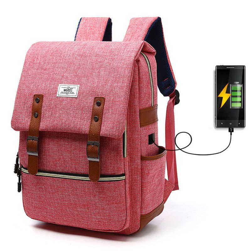 Vintage Men's Canvas Backpack w/ USB Charging Port