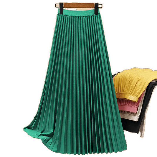 Women's Solid Color Fashion Pleated High Waist Pleated Skirt by GJG Denim