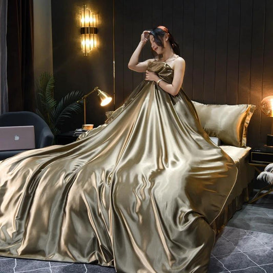 Pure-color Double-sided Silk Quilt Cover Four-piece Set by GJG Denim