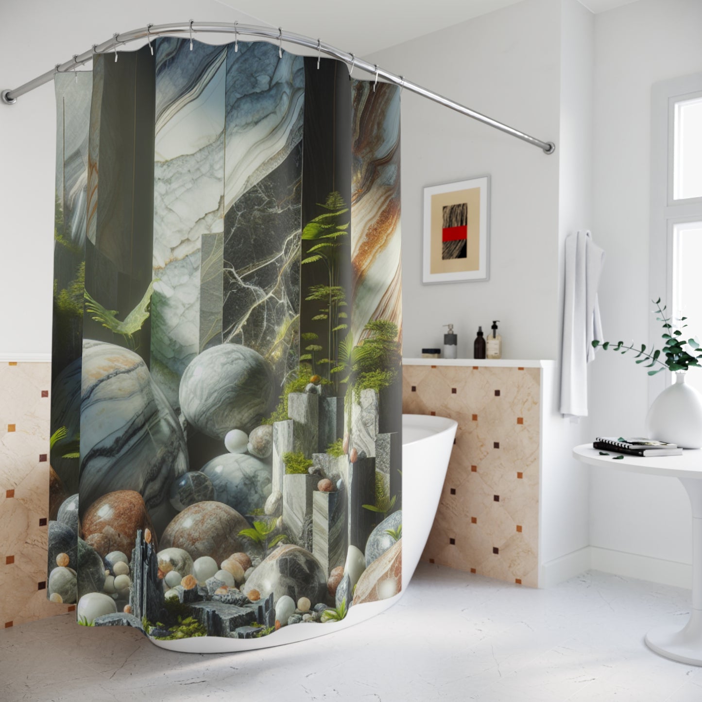 Nature-Inspired Shower Curtains, Elegant Bathroom Décor, Marble Design, Home Spa Vibe, Unique Gift for Holidays