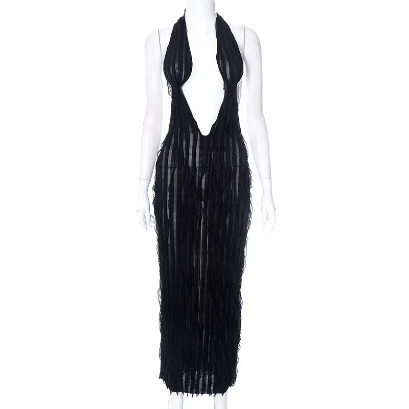 Women's Wave Pattern Chest Wrap Tied Dress
