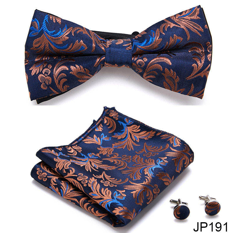 Men's Formal Bow Tie Handkerchief and Cuff links Set