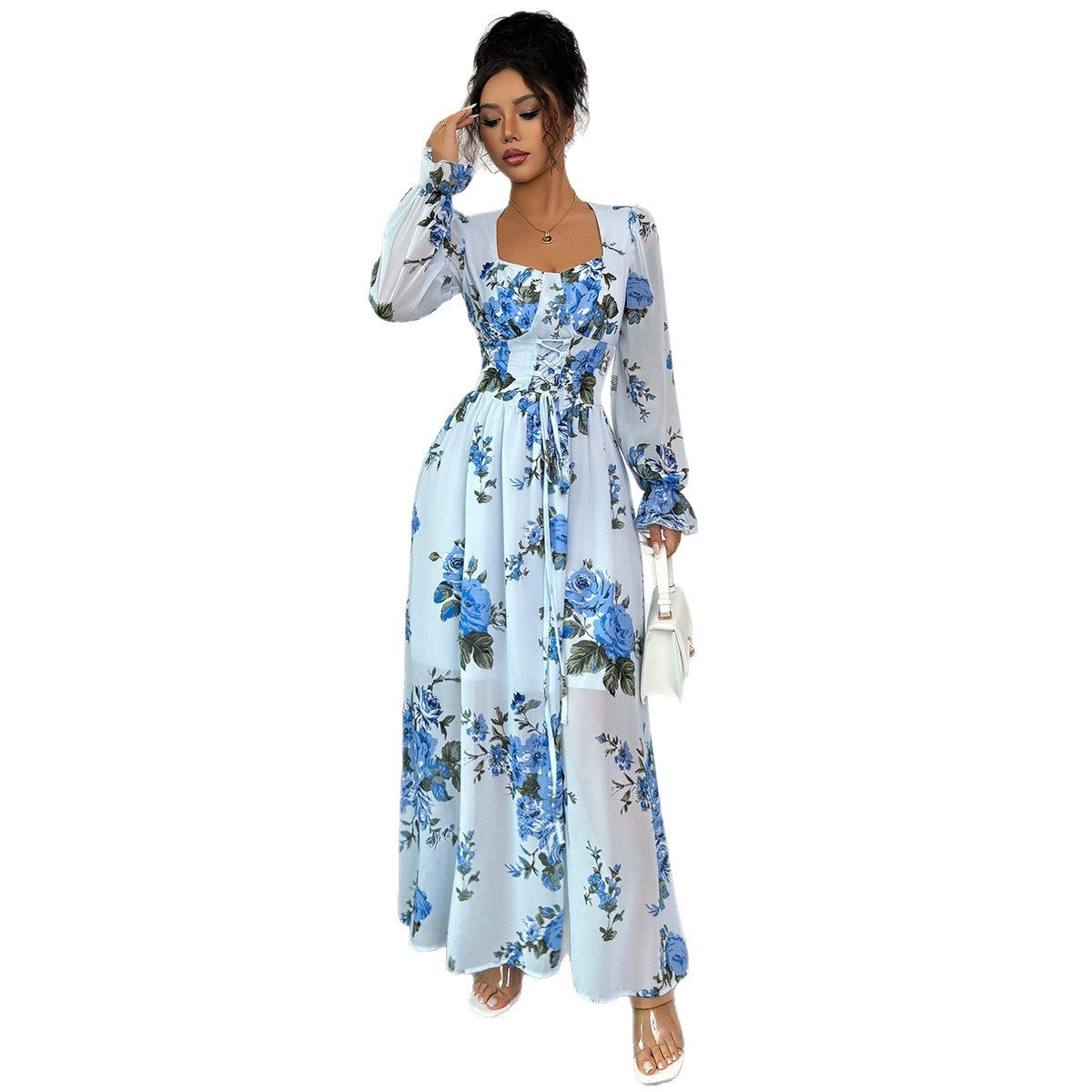 Floral Printed Long Sleeve Dress Women's Clothing