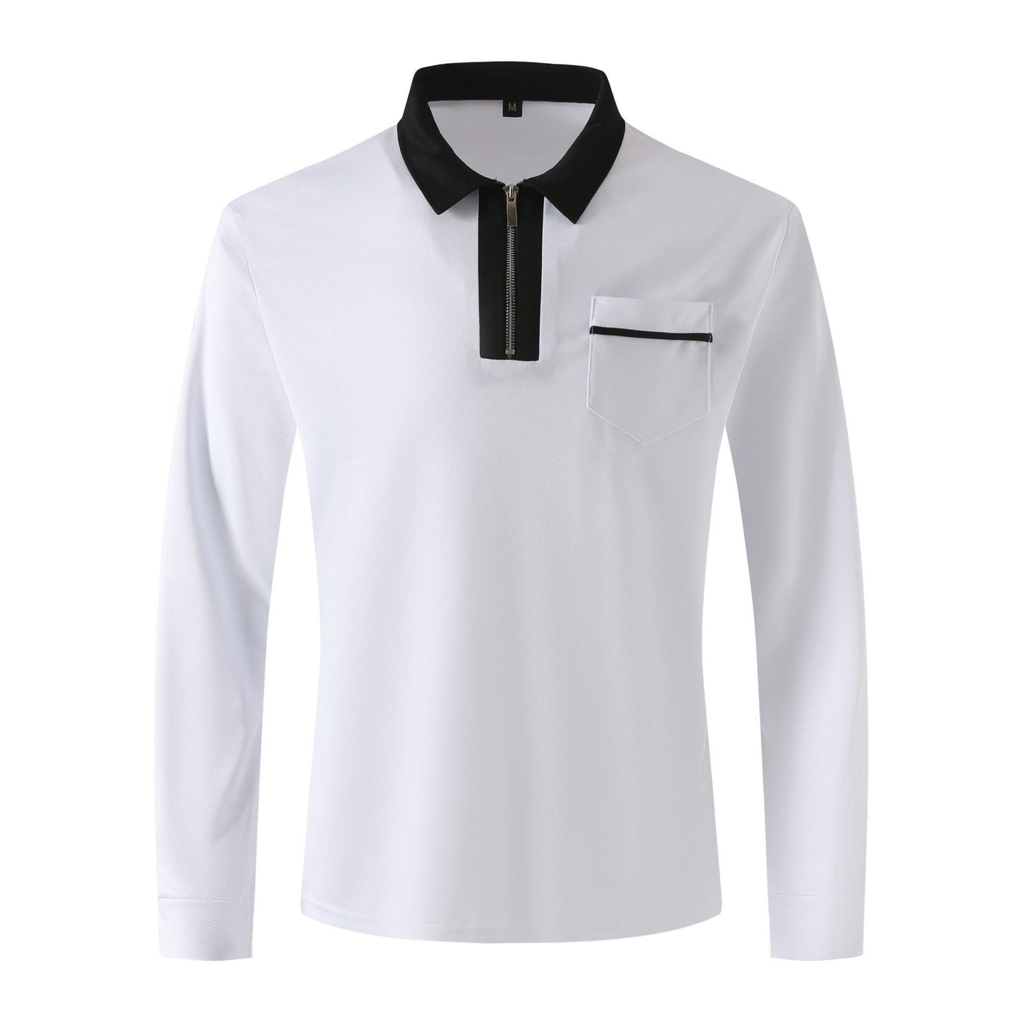 Men's Long Sleeve Zipper Polo Shirts Lapel Collar Zip Up