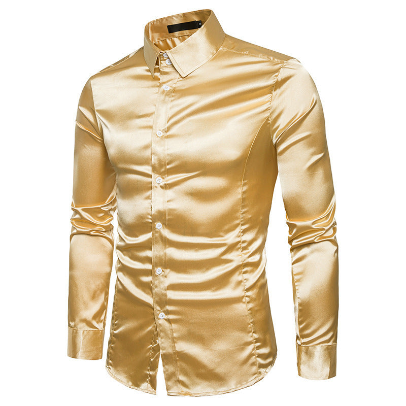 Men's Casual Fashion Silky Long Sleeve Shirts