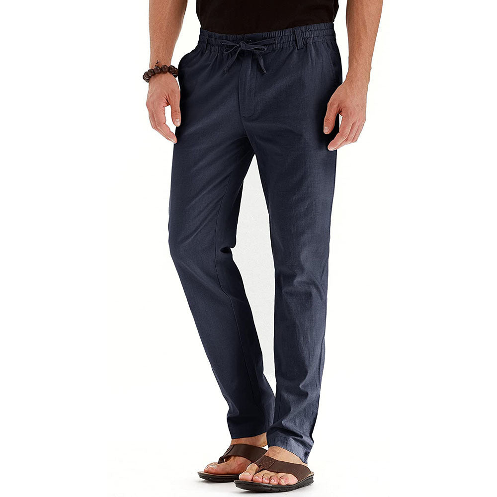 Me's Business Casual Loose Large Size Elastic Waist With Solid Color Pants
