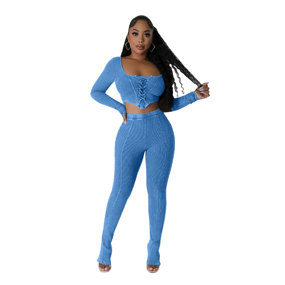 Square Collar Skinny Pants Two-piece Suit