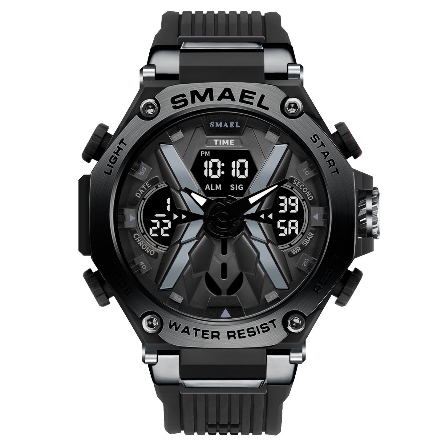 Men's Multifunctional Digital Double Display Waterproof Alloy Sports Quartz Watch