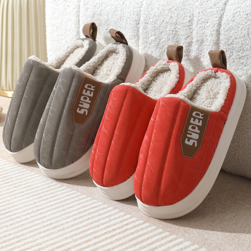 Men's Striped Waterproof Thick-soled Non-slip Plush Slippers