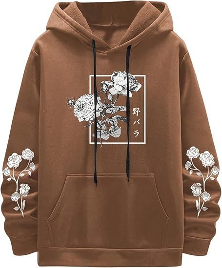 Men's Rose Print Casual Hooded Sweater