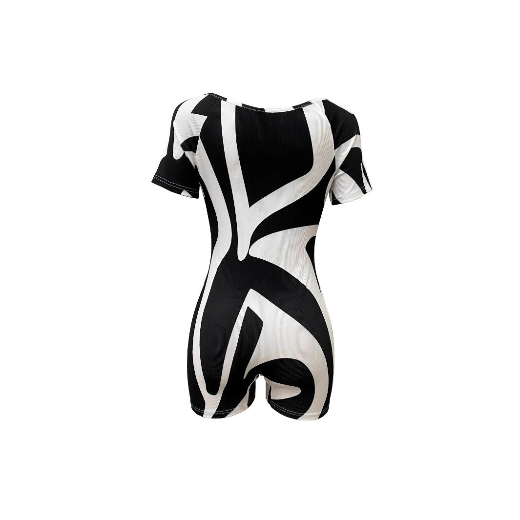 Stitching Contrast Color Casual Style Hot Girl One-piece Shorts