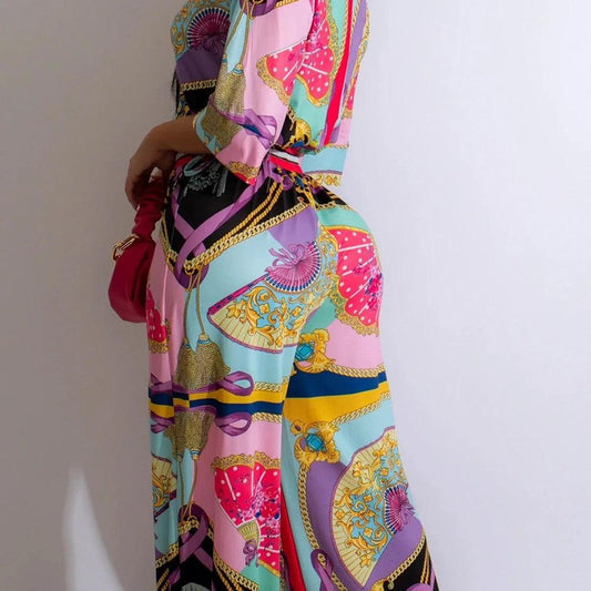 Fan Pattern Printed Short Sleeve Set