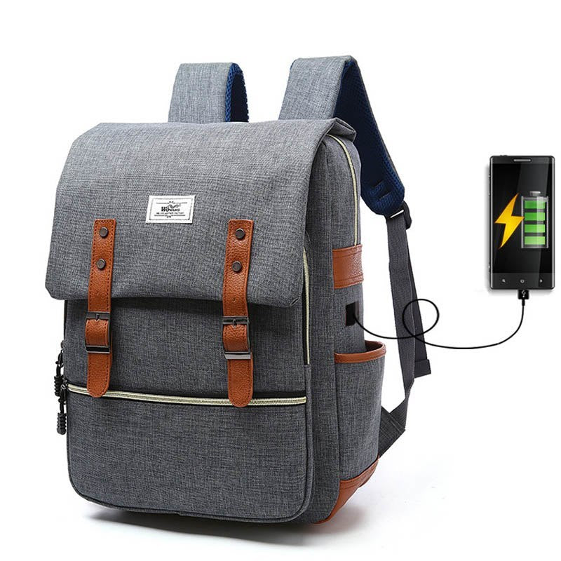 Vintage Men's Canvas Backpack w/ USB Charging Port