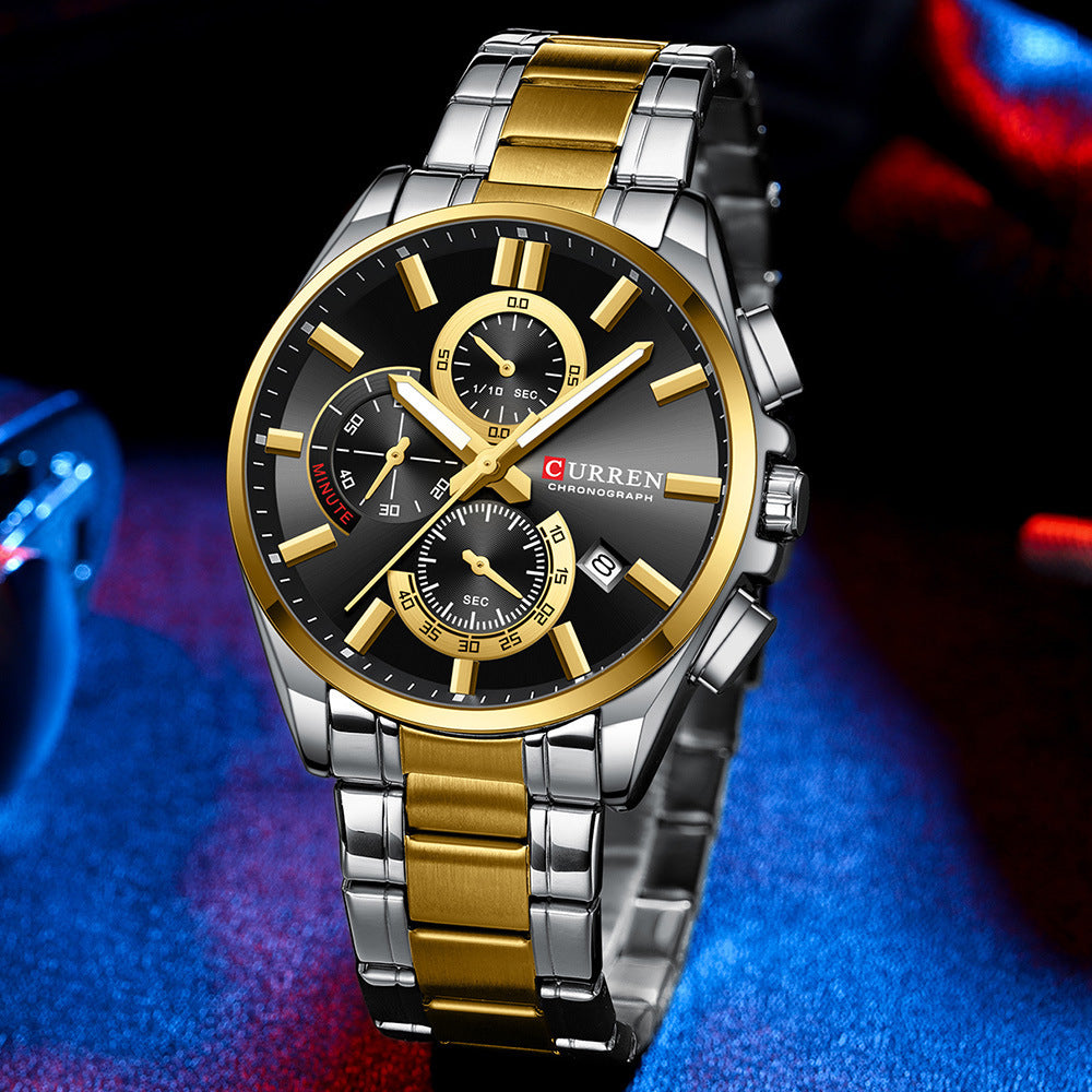 Men's Steel Band Waterproof Six-pin Timing Watch