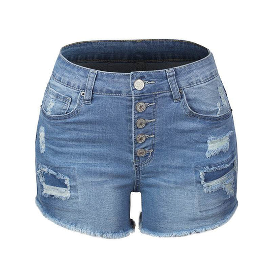 Explosive Hole Flow Patch Ladies High Stretch Denim Shorts