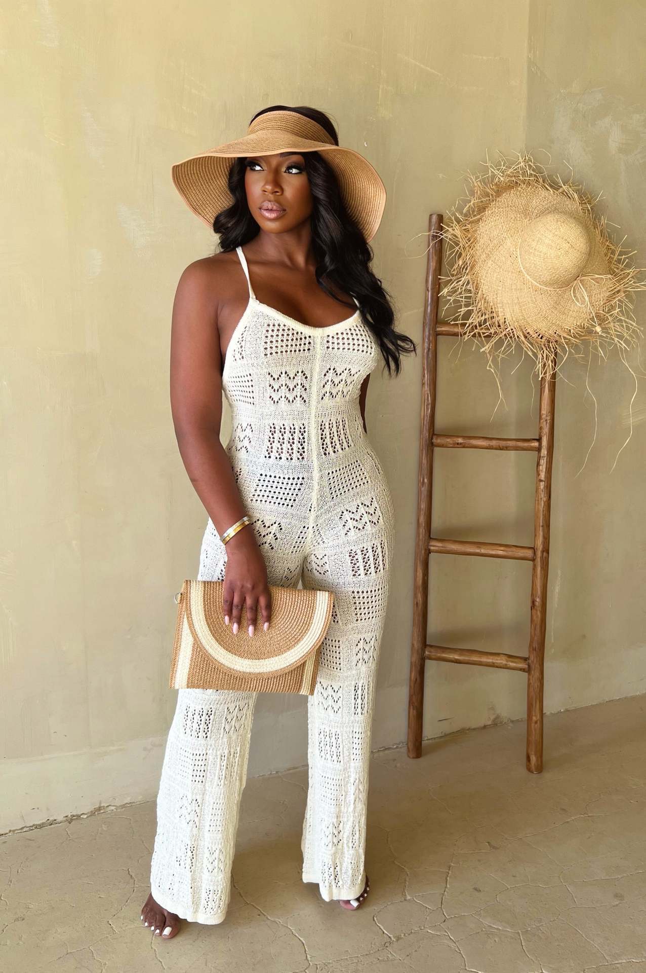 Woolen Knitted Sexy Sling Geometric Hollow-out Jumpsuit