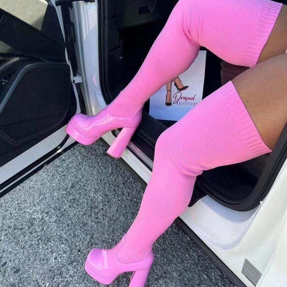 Wool Autumn And Winter New Round Head Chunky Heel Over The Knee Boots Women by GJG Denim