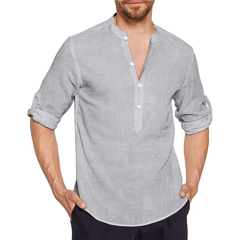 Men's Long Sleeve Cotton And Linen Shirt