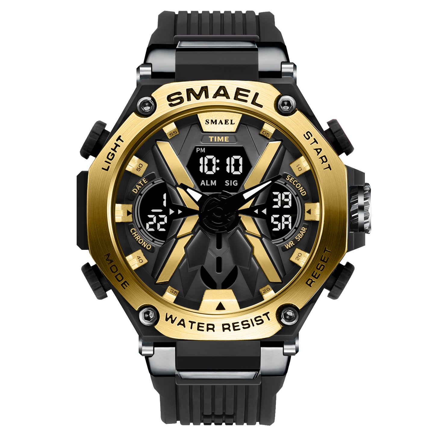 Men's Multifunctional Digital Double Display Waterproof Alloy Sports Quartz Watch