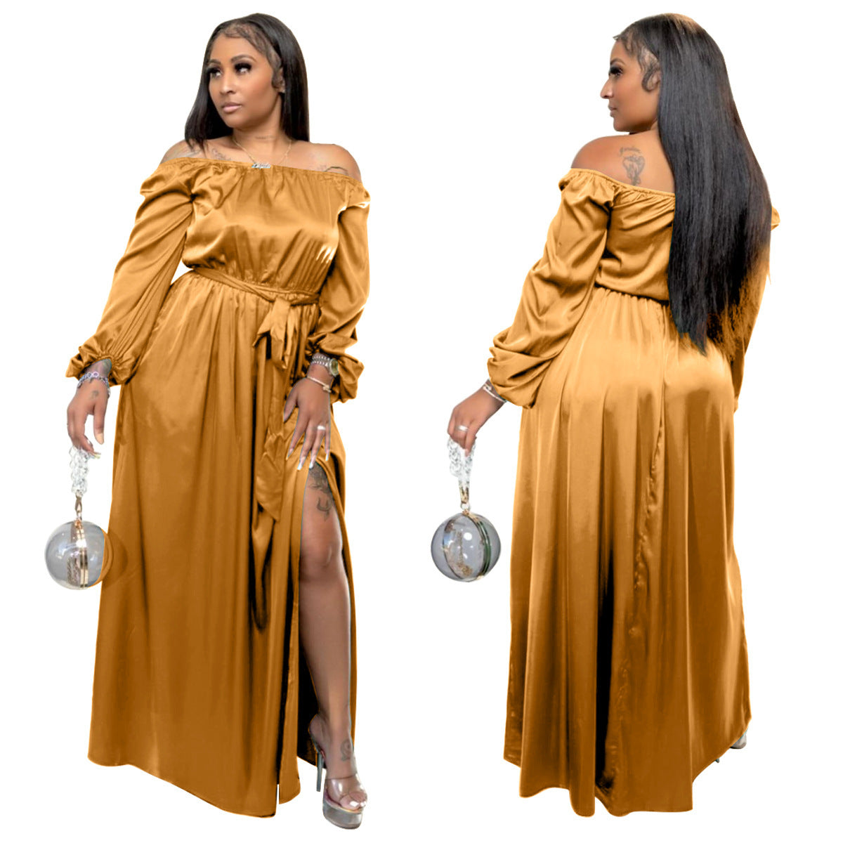 Off-shoulder Lace-up Lantern Sleeve Dress