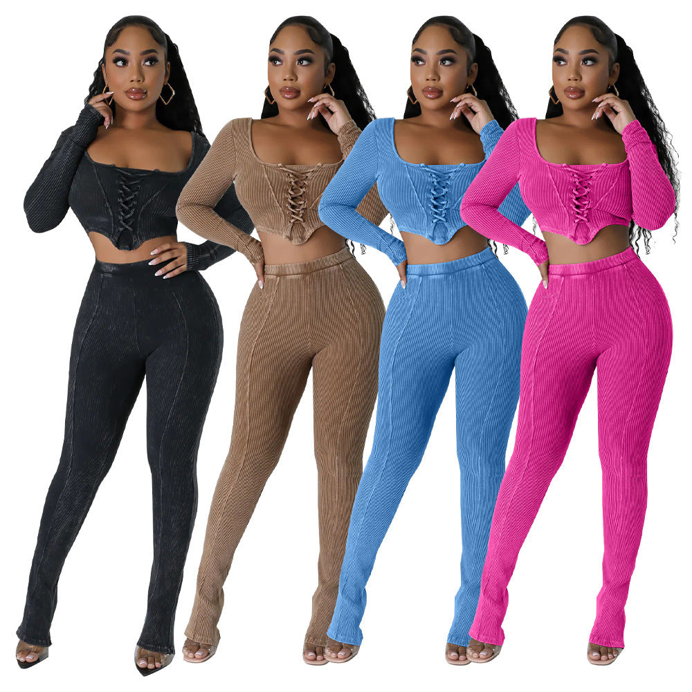 Square Collar Skinny Pants Two-piece Suit