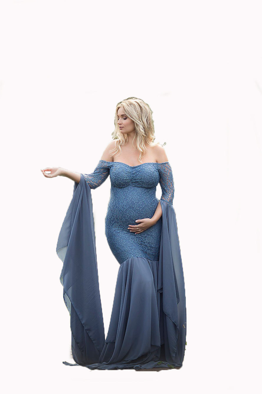 Lace Stitching Super Long Sleeve Maternity Dress