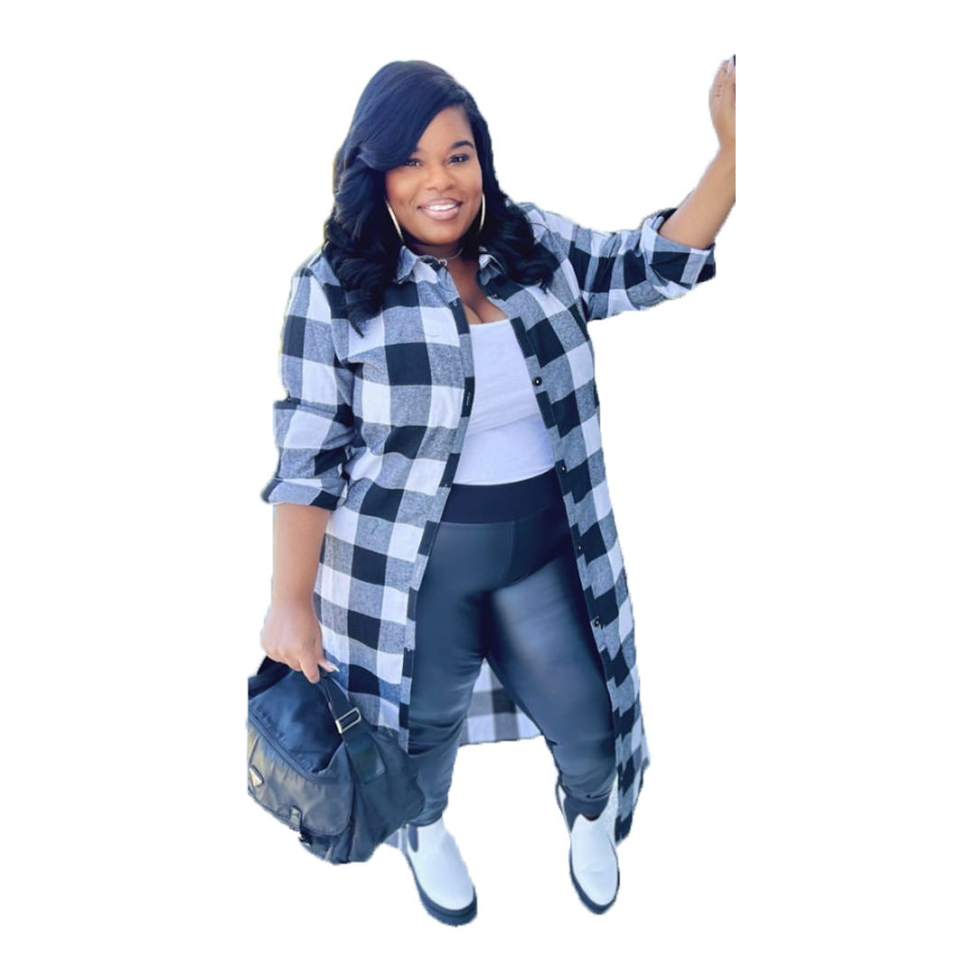 Plus Size Fashion Women's Plaid Shirt