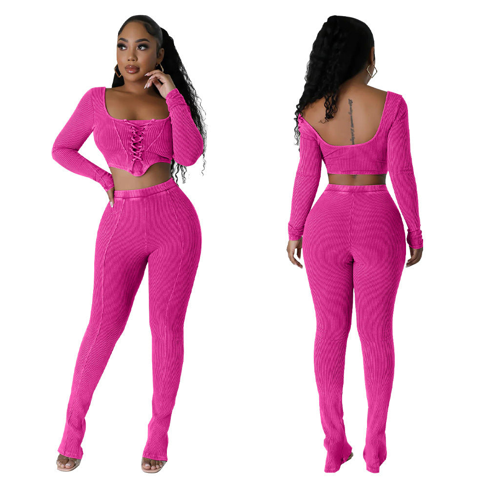 Square Collar Skinny Pants Two-piece Suit