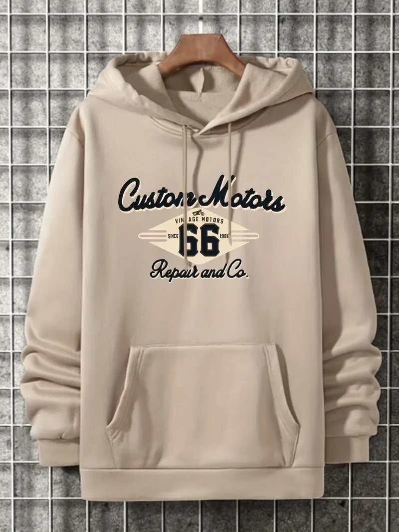 Men's Number 66 Printed Casual Hooded Pullover Sweater