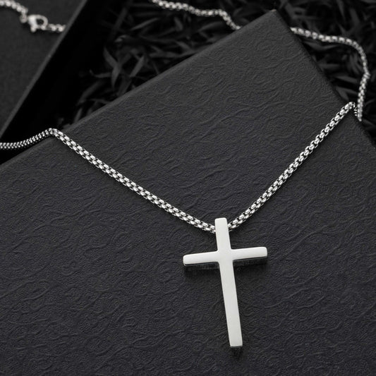 Simple Box Chain Stainless Steel Cross Necklace For Men