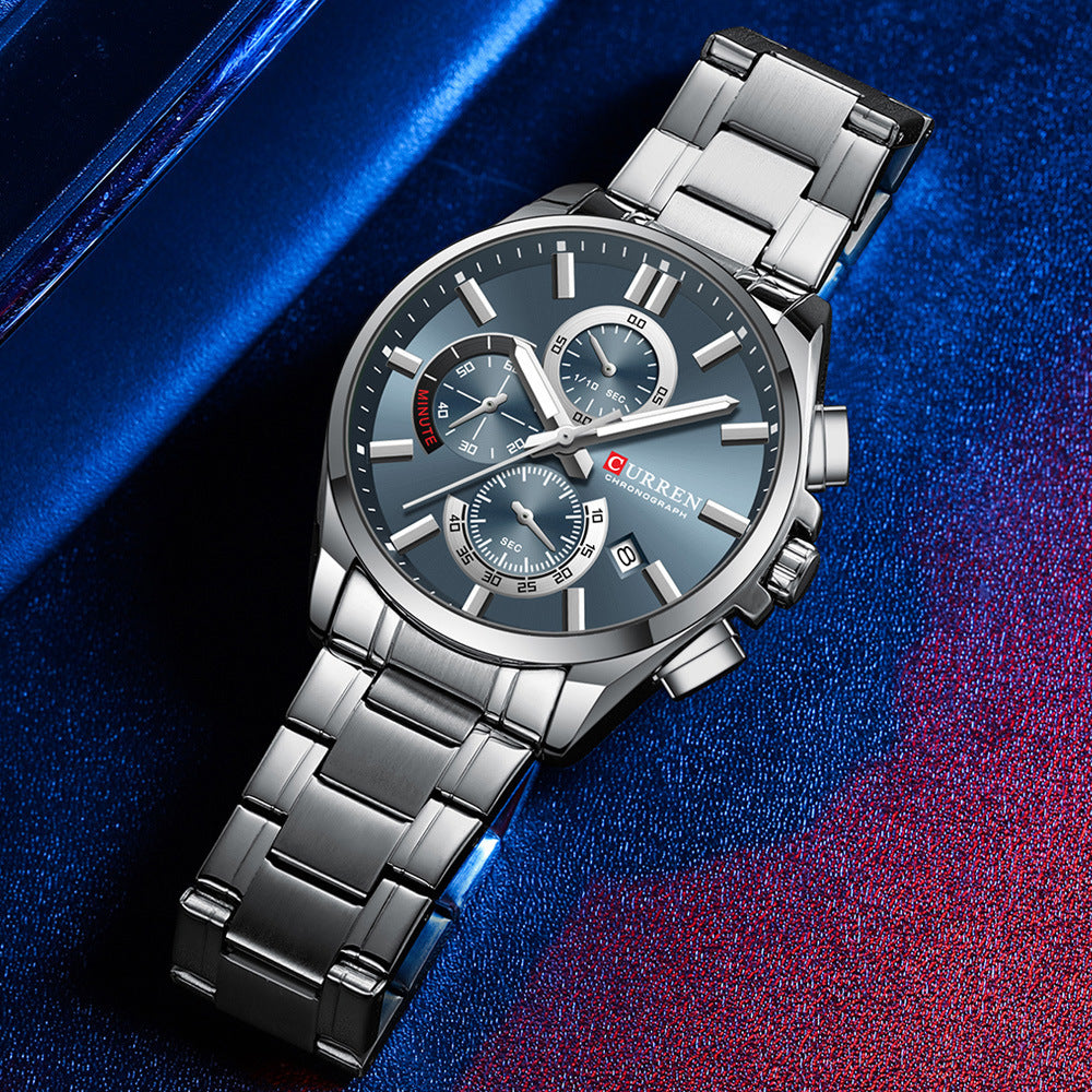 Men's Steel Band Waterproof Six-pin Timing Watch