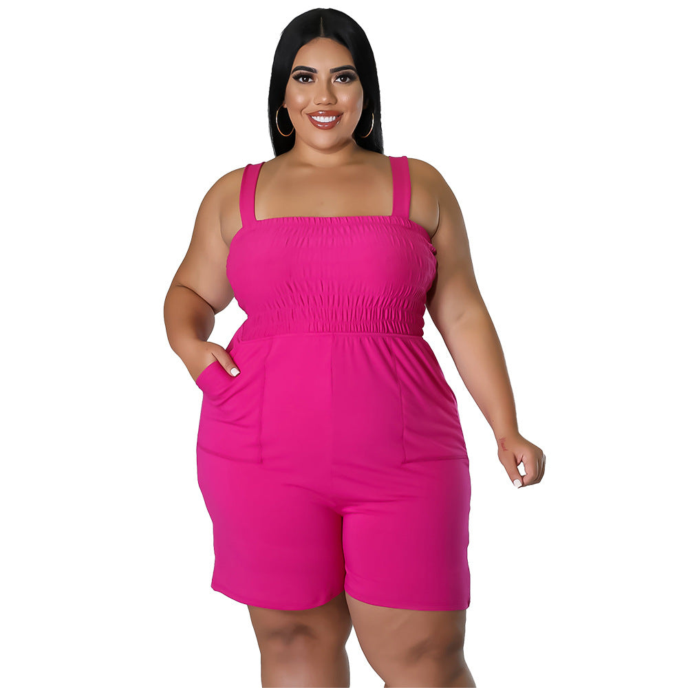 Fashionable Solid-Color Slim-Fit Ruched Backless Romper